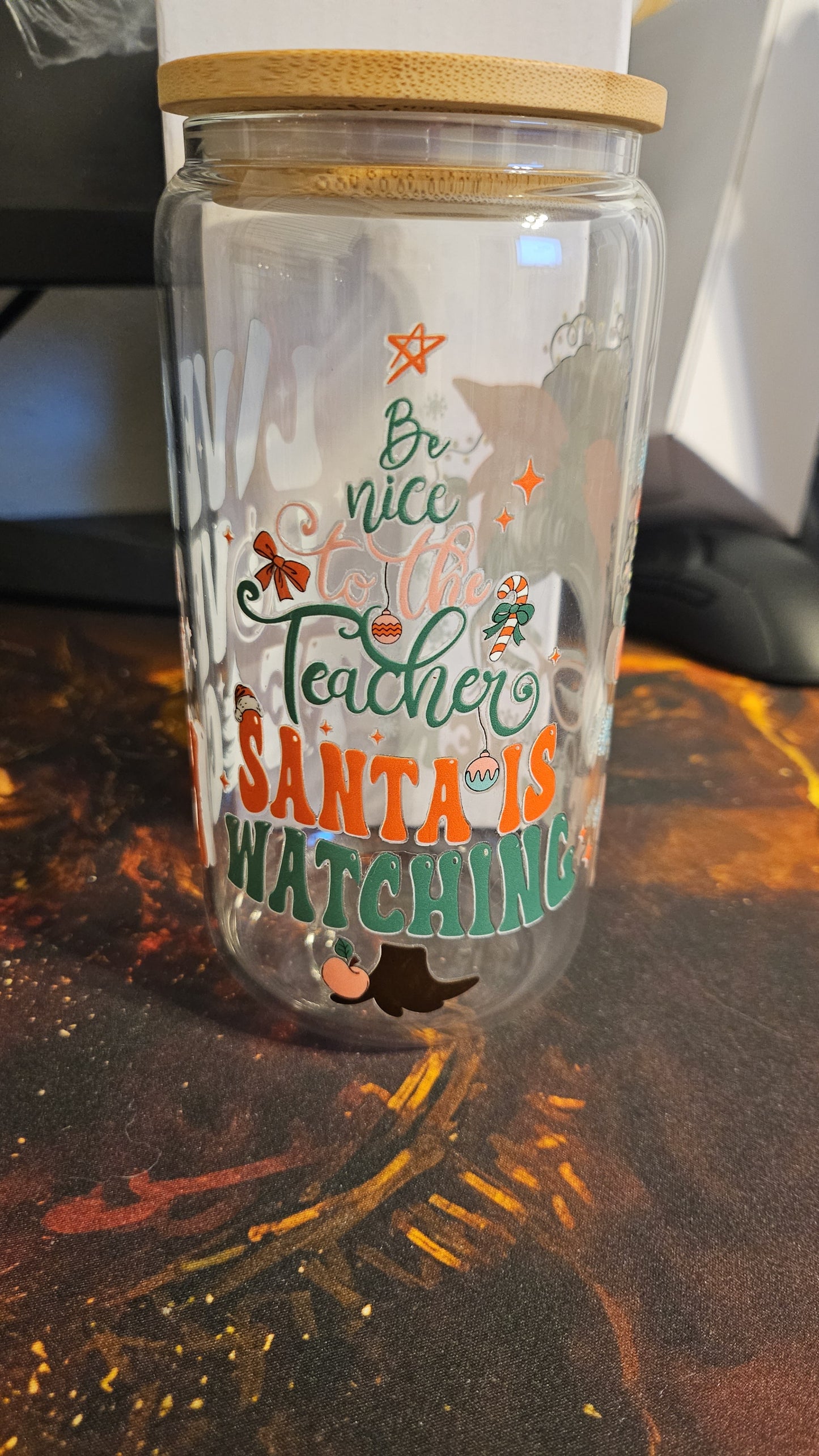 Teacher Christmas Glass Tumbler - Perfect for Hot and Cold Drinks - Bottle, Drinkware