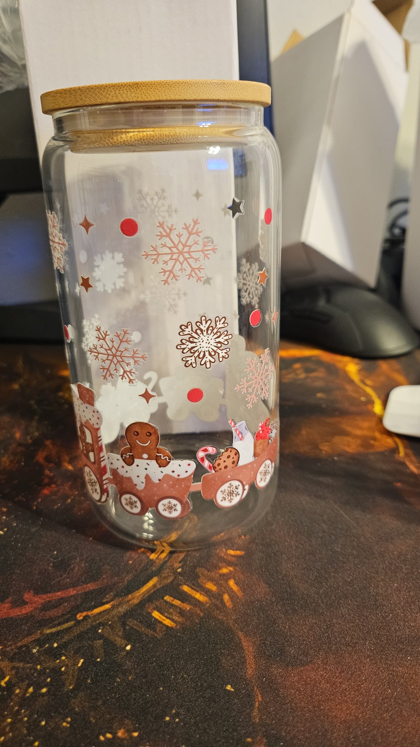 Gingerbread Christmas Train Glass Tumbler for Festive Drinks - Drinkware