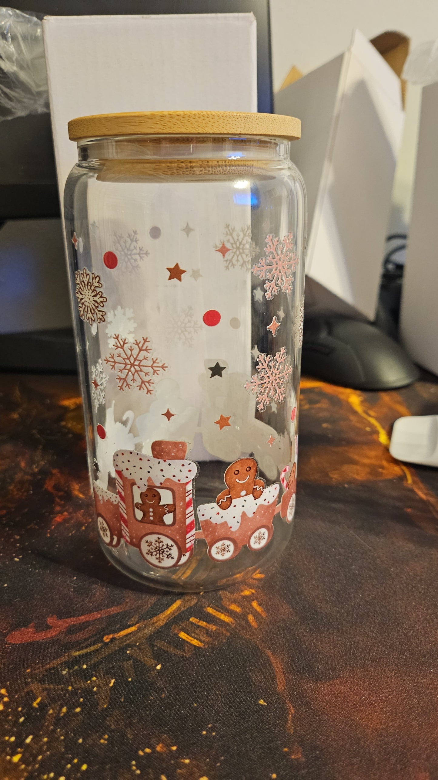 Gingerbread Christmas Train Glass Tumbler for Festive Drinks - Drinkware