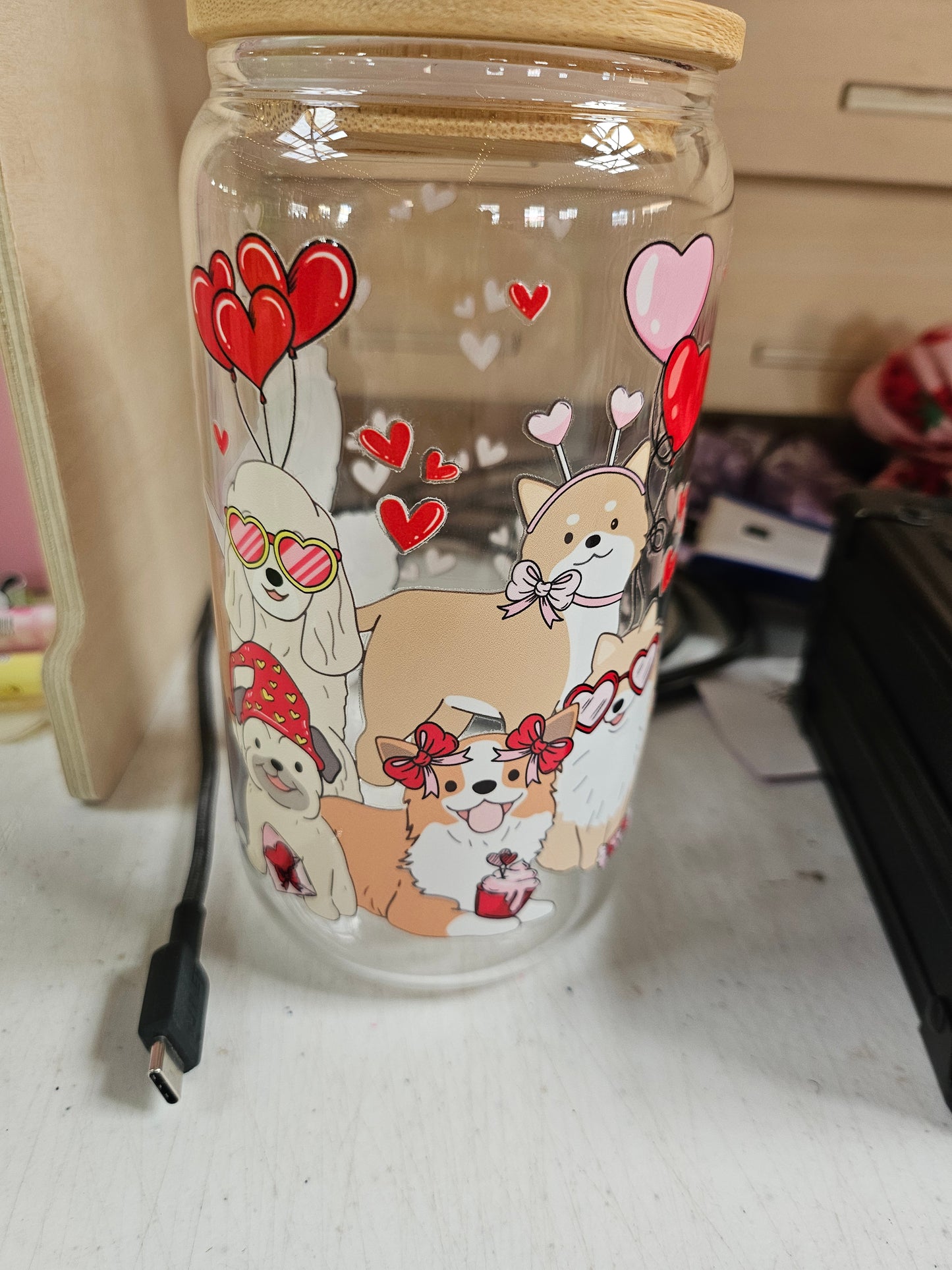Valentine's dogs glass tumbler