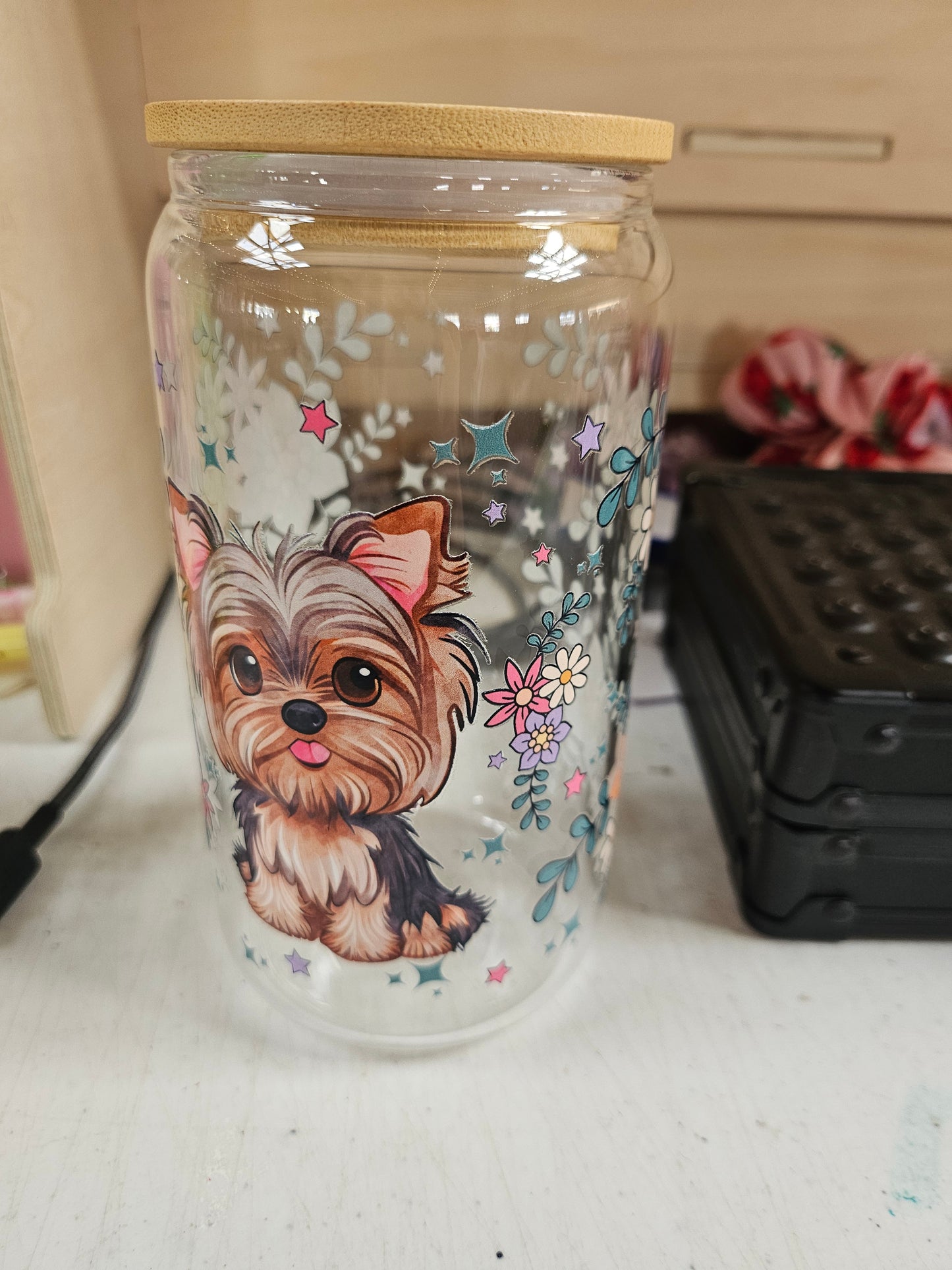 Yorkie glass tumbler