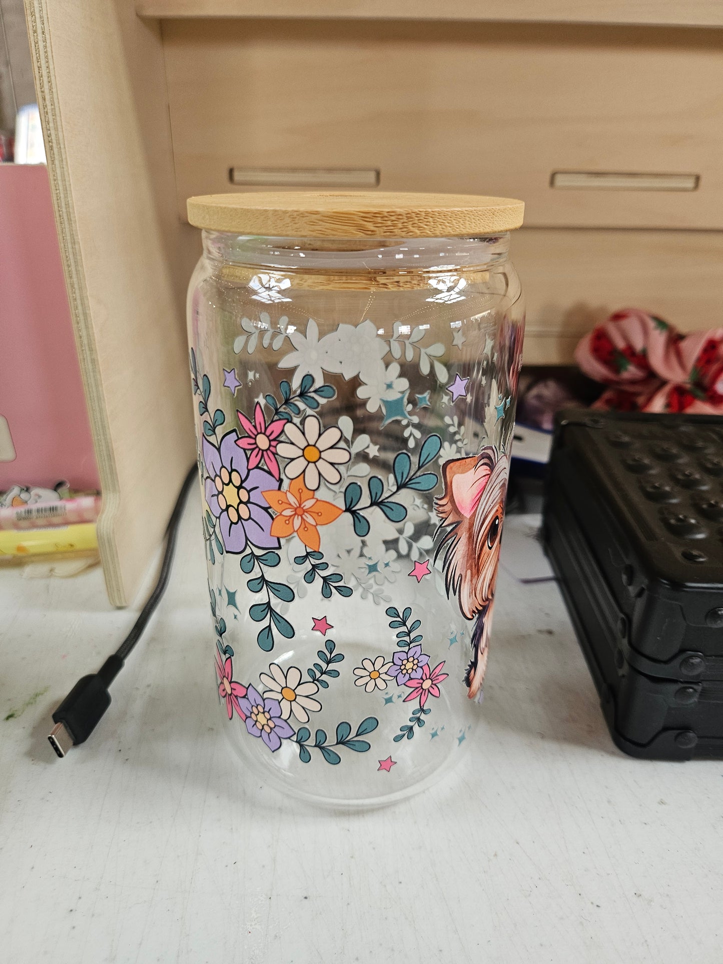 Yorkie glass tumbler