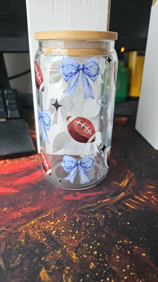 Cheer & Football Glass Tumbler - Perfect for Football Fans - Bottle, Drinkware