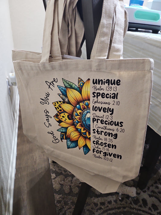 Religious saying tote bag