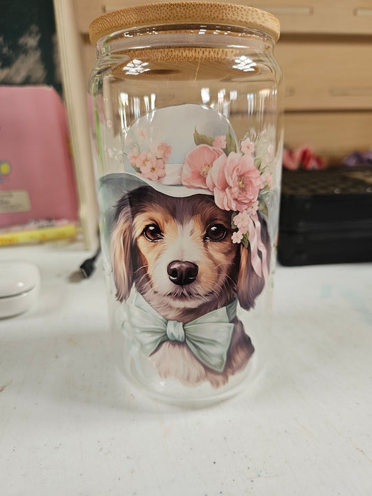 Floral doggie glass tumbler