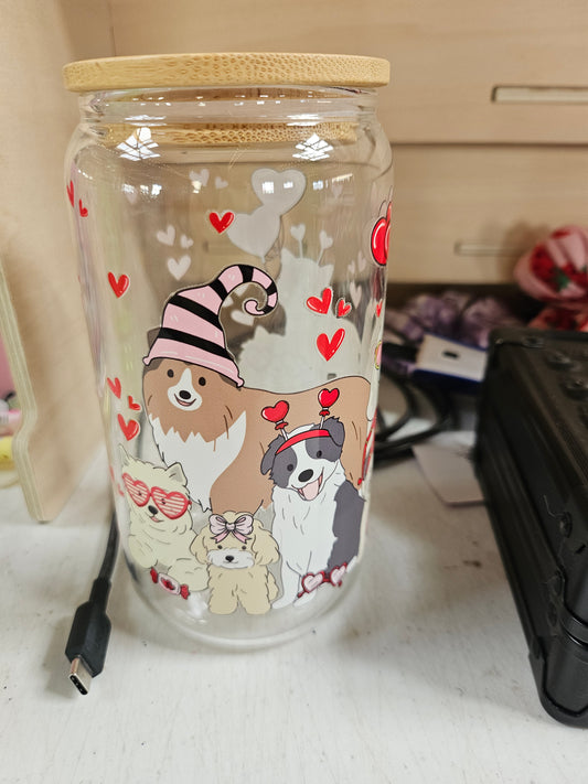 Valentine's dogs glass tumbler