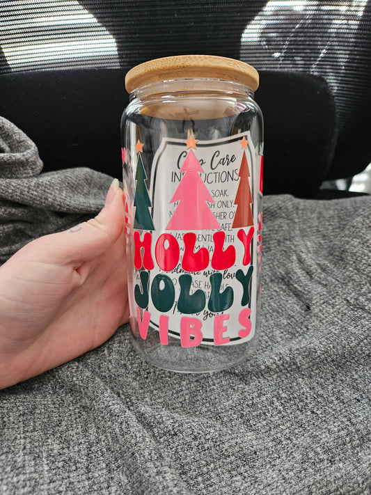 Holly Jolly Vibes Glass Tumbler