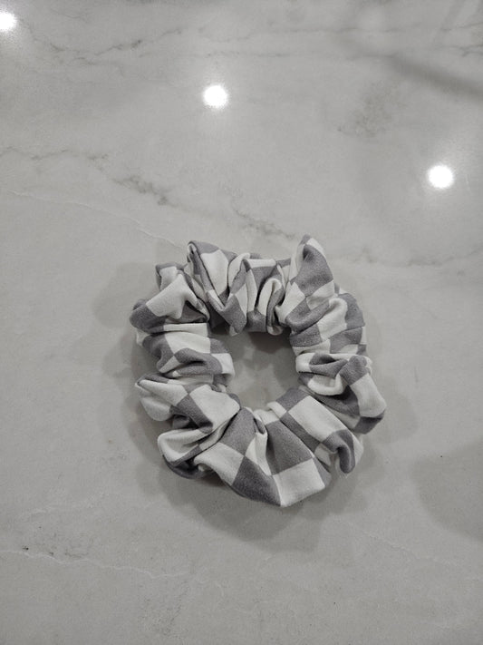 Grey Checkered Scrunchie